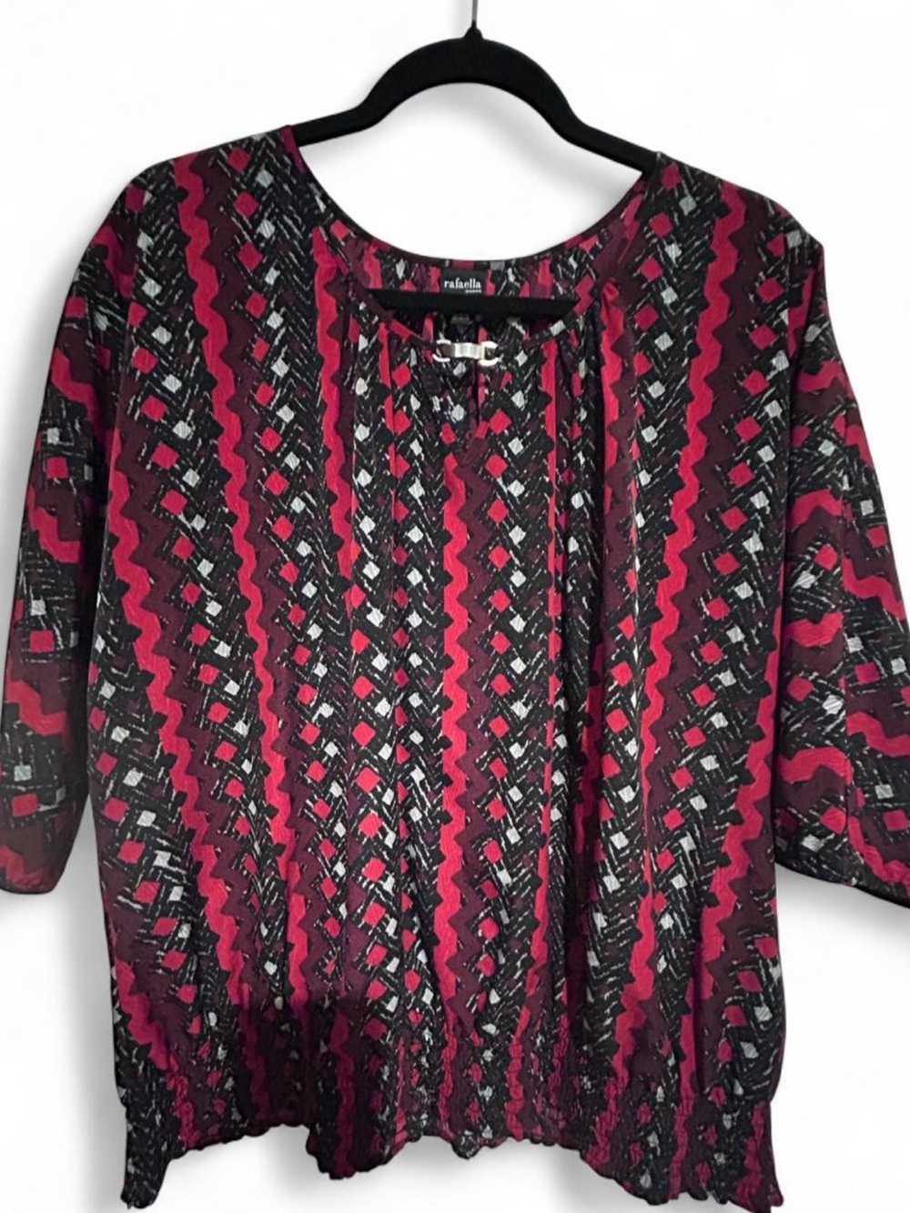 Rafaella Woman Abstract Geometric Smocked Blouse Size 1X